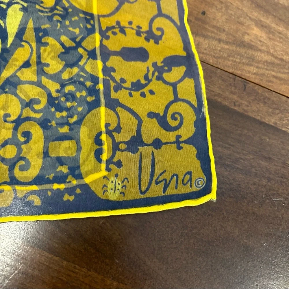 Vintage MOD 1970’s VERA NEUMANN Silk Scarf 44x13.5 Yellow Gray Baroque Verasheer - Picture 3 of 6